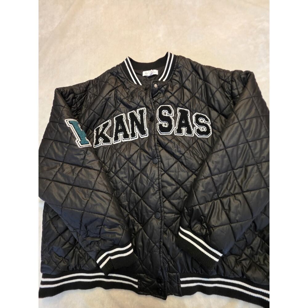 quilted black bomber jacket Kansas Jayhawks embroidered Men's Black Size Large
